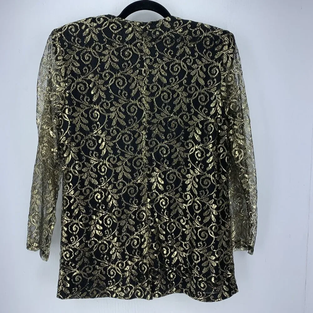 Vtg Barone Womens 10 Tunic Top Gold Metallic Glam Regency Gothic Whimsigoth - Picture 8 of 9